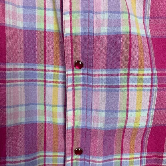 Ely Vintage Pearl Snap Plaid Sleeveless Button Down Western Shirt - Picture 4 of 6